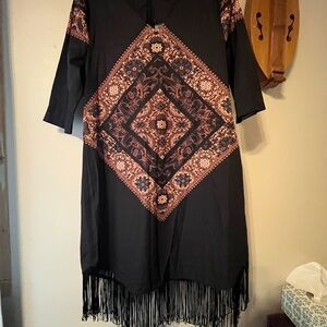 Black Fringe Tunic Dress